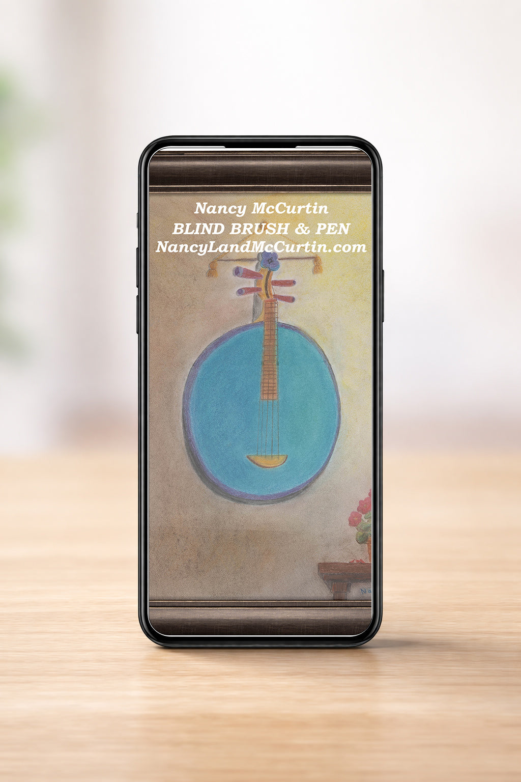 Blue Banjo Phone Wallpaper - Digital Art by Blind Artist Nancy McCurtin